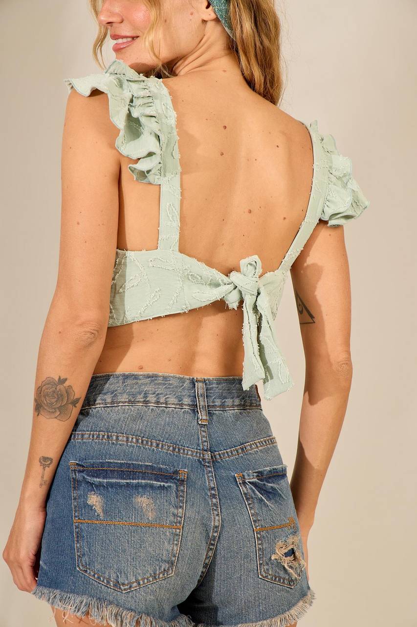 Yacamim F2 Mint Green Back Tie Cropped Top