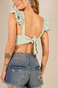 Yacamim F2 Mint Green Back Tie Cropped Top