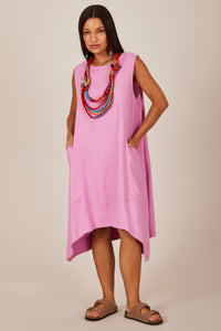 Yacamim C8 Lilac Sleeveless Linen Mini Dress Plain