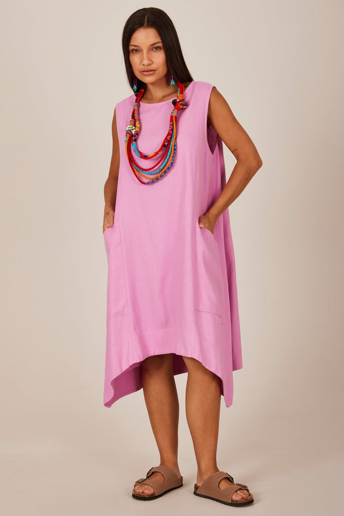 Yacamim C8 Lilac Sleeveless Linen Mini Dress Plain