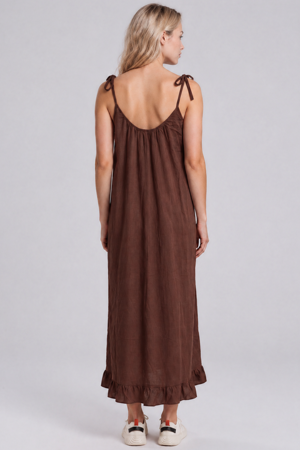 Vestido Mullet Com Babados Marrom Yacamim C20