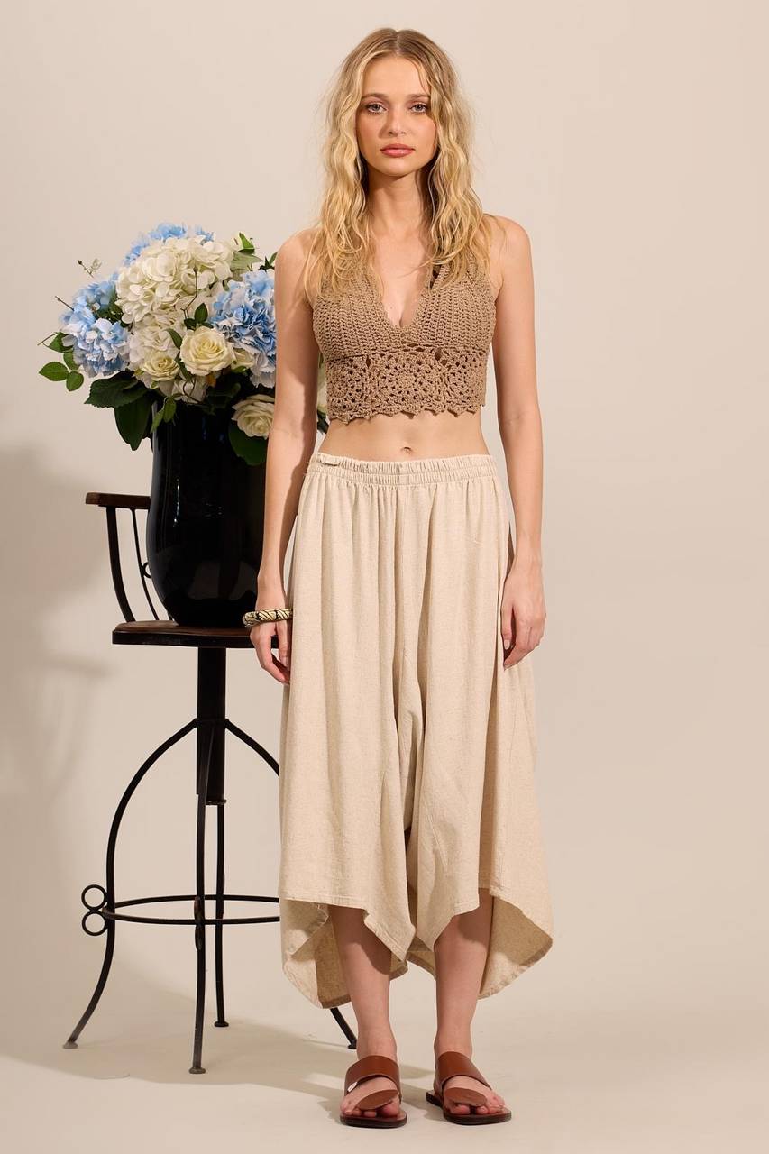 Yacamim Beige High-Waisted Pantacourt Trousers