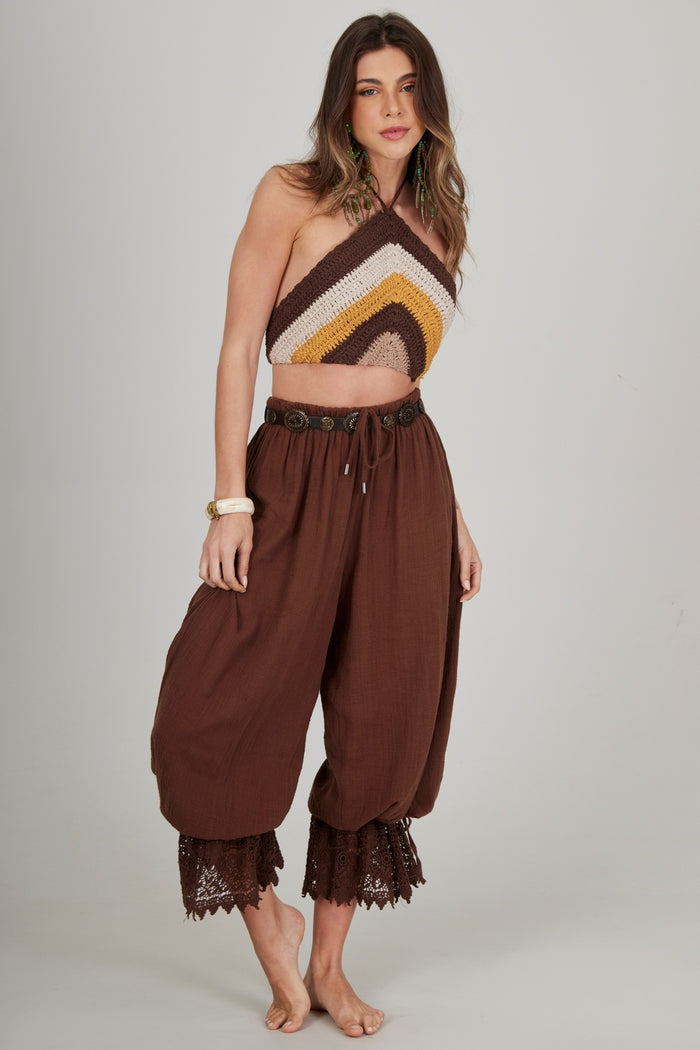 Morocco Brown Lace Pants Yacamim G7