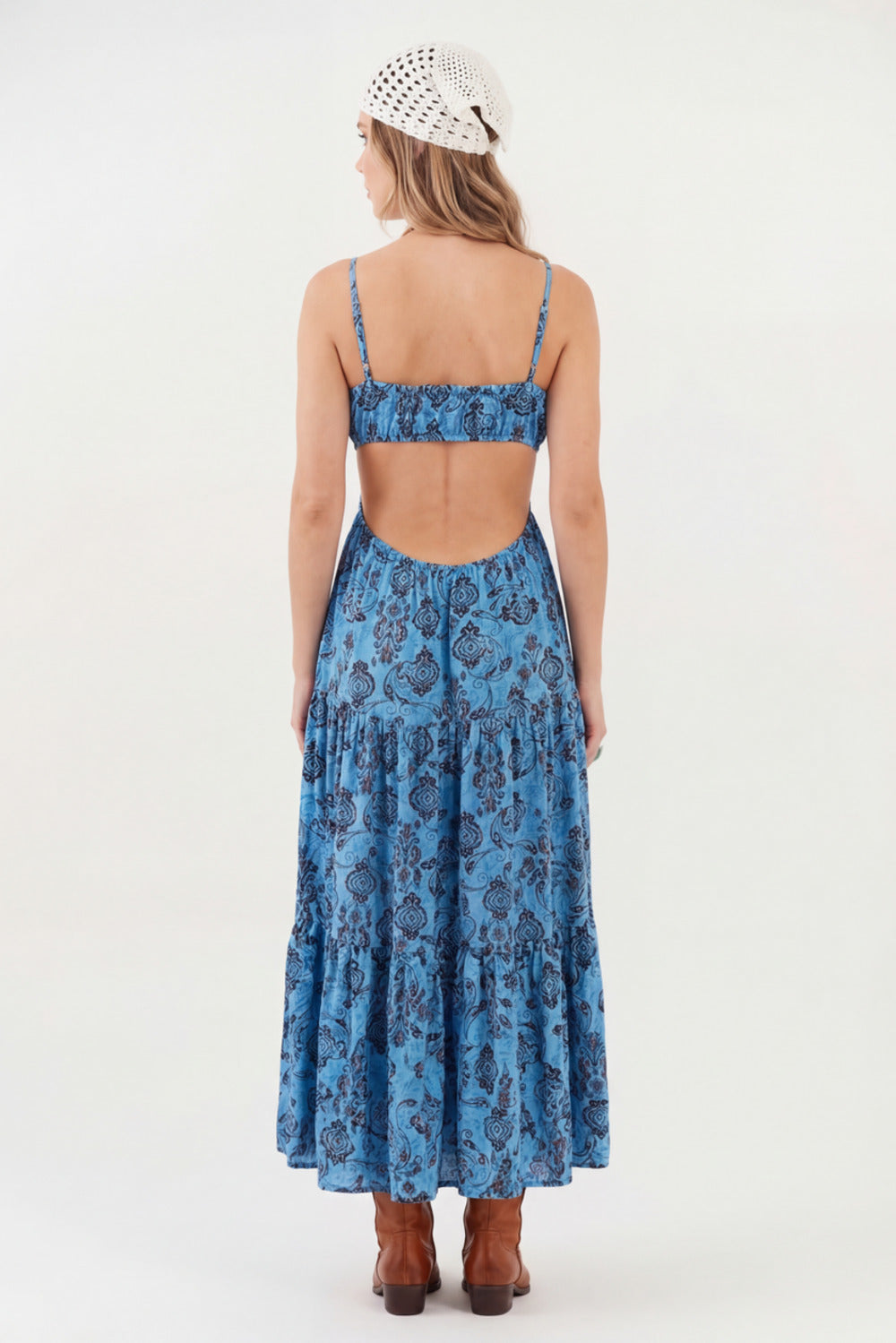 Yacamim E5 Blue Paisley Print Long Dress