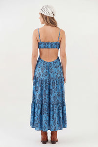 Yacamim E5 Blue Paisley Print Long Dress