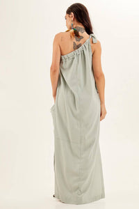Yacamim Mint Green One-Shoulder Linen Maxi Dress