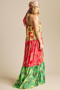 Long Dress Adjustable Straps Yellow and Pink Patchwork Yacamim C2