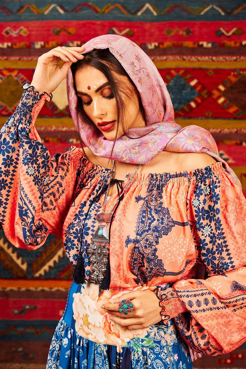 Yacamim Salmon Puff Long Sleeve Gypsy Blouse