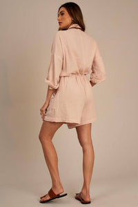 Beige Yacamim Playsuit with Tunnel and Drawstring Waist P2