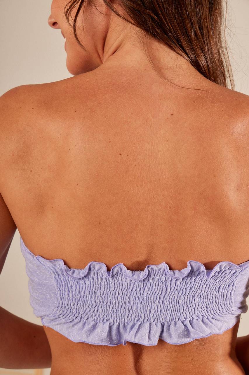 Yacamim Lilac Shirred Back Bandeau Top F6