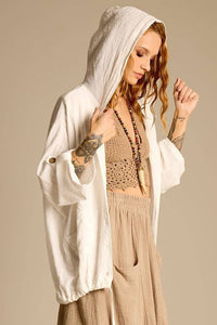 Yacamim White Hooded Shirt With Tunnel Hem