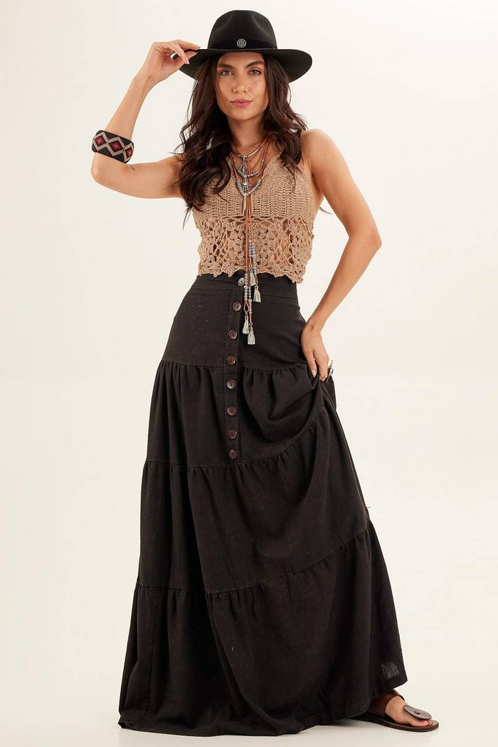 Yacamim Faded Dark Brown Linen Maxi Skirt