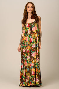 Yacamim C16 Floral Brown Long Dress with Adjustable Straps