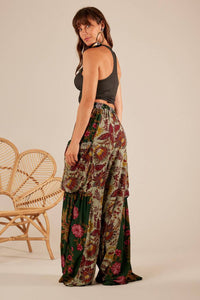 Yacamim H1 Dark Green Patchwork High-Waisted Wide-Leg Pants