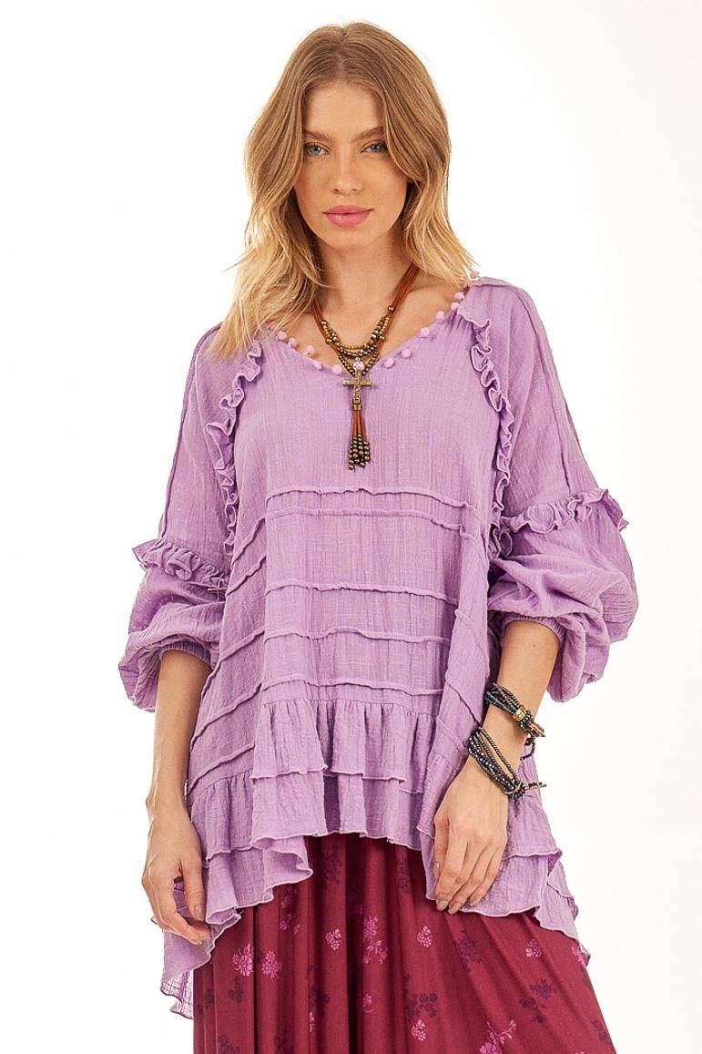 Yacamim Lilac B13 Wide Tunic with Long Puffy Sleeves
