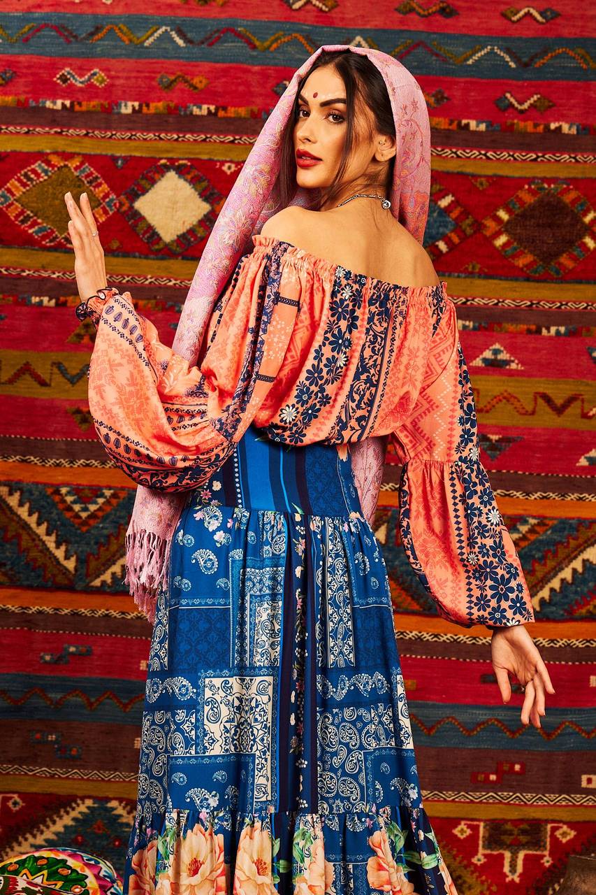 Yacamim Salmon Puff Long Sleeve Gypsy Blouse