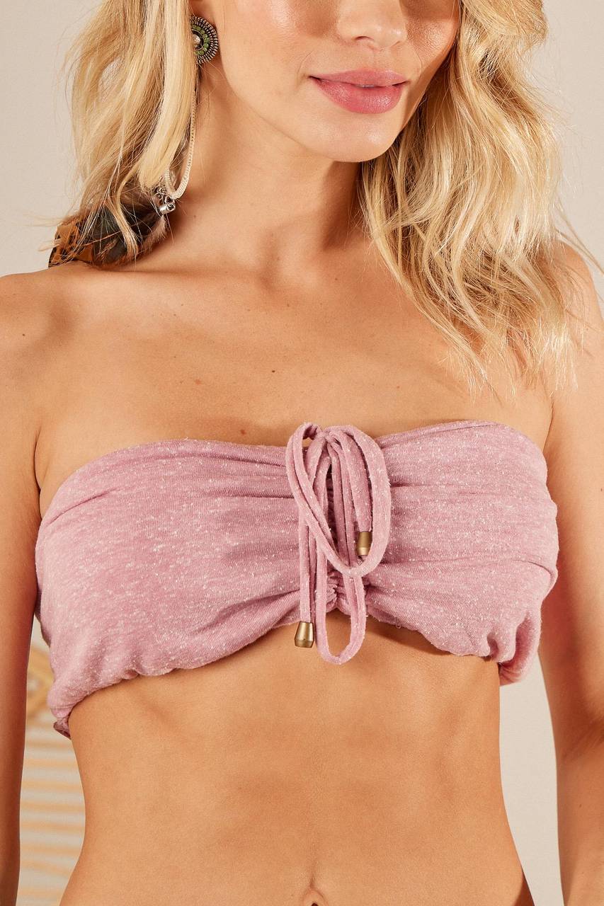 Yacamim Rosé Lastex Back Bandeau Top F1