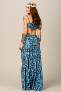 Yacamim Blue Paisley Print Long Dress D1