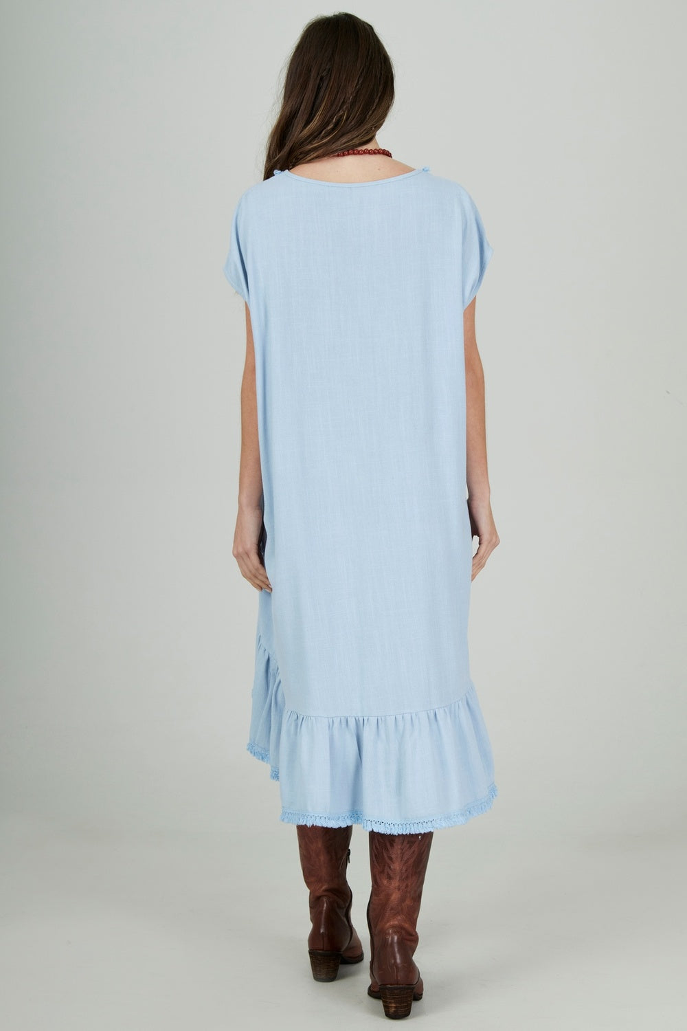 Light Blue Viscolinho Mullet Mini Dress Yacamim D4
