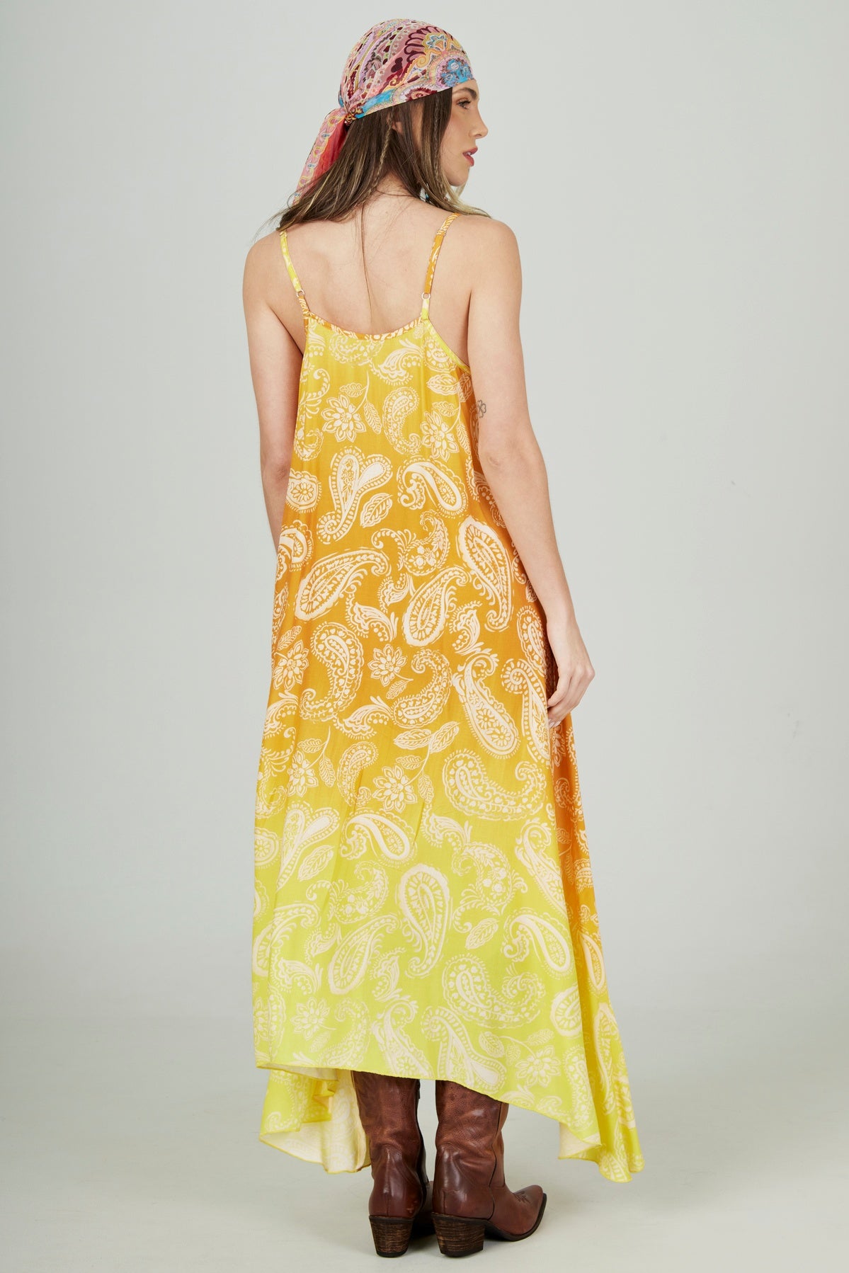 Yacamim D21 Yellow Ombre Paisley Flowy Maxi Dress
