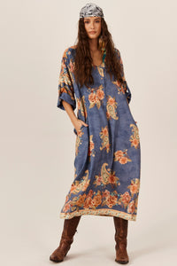 Yacamim Paisley Print Petrol Blue Midi Shirt P8