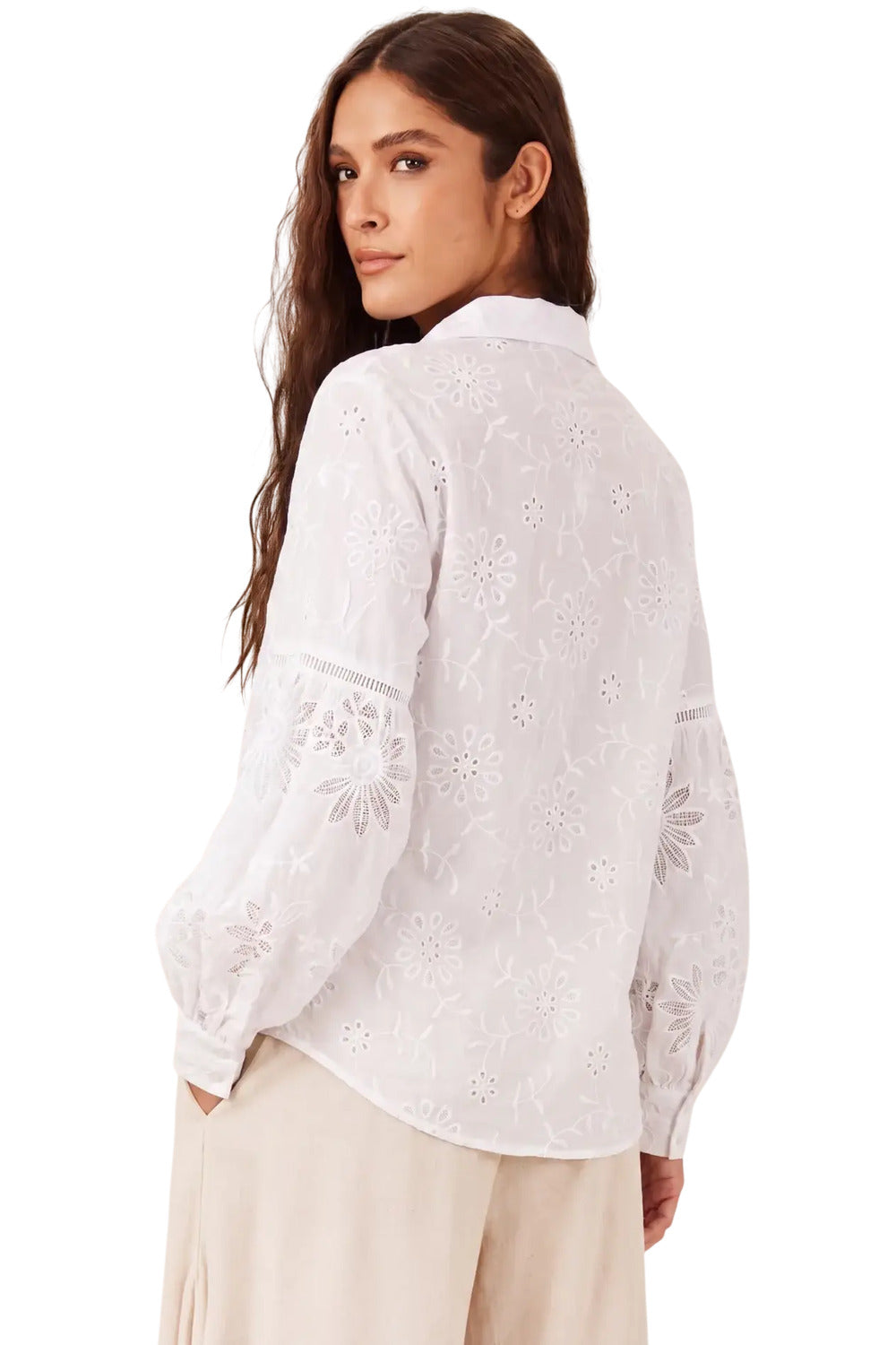 Camisa Broderie Com Entremeios Branca Yacamim A9