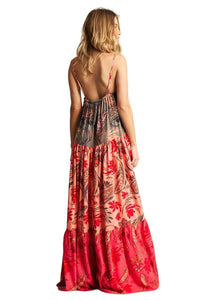 Yacamim D18 Grey and Pink Patchwork Long Dress with Adjustable Straps