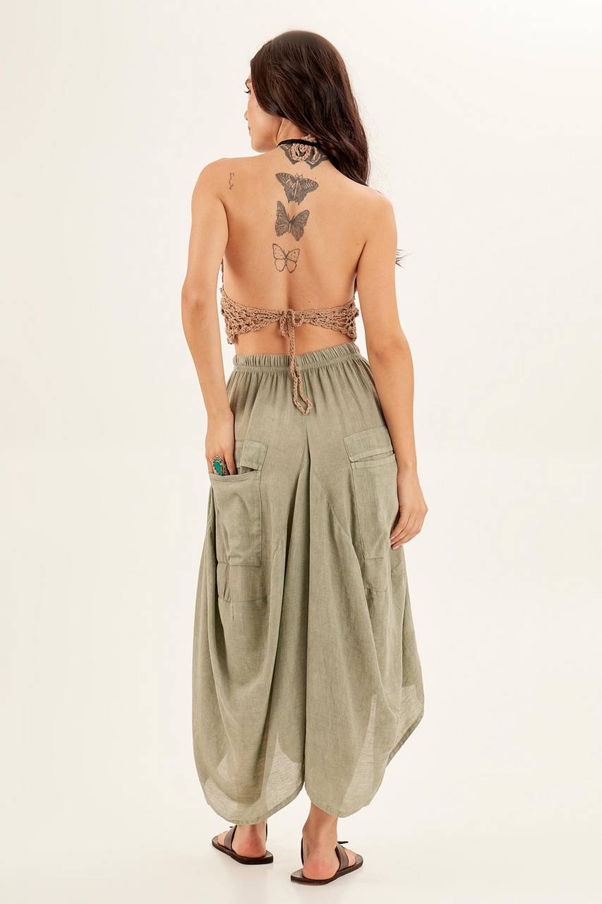 Yacamim Faded Green Pants with Rounded Cutout