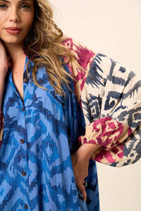 Yacamim K9 Blue Patchwork Flowy Chemise with Puffy Long Sleeves