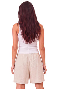 Shorts De Viscolinho Com Bolsos Bege Yacamim A15