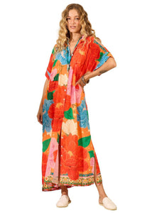 Yacamim Printed Red Long Shirt with Short Sleeves