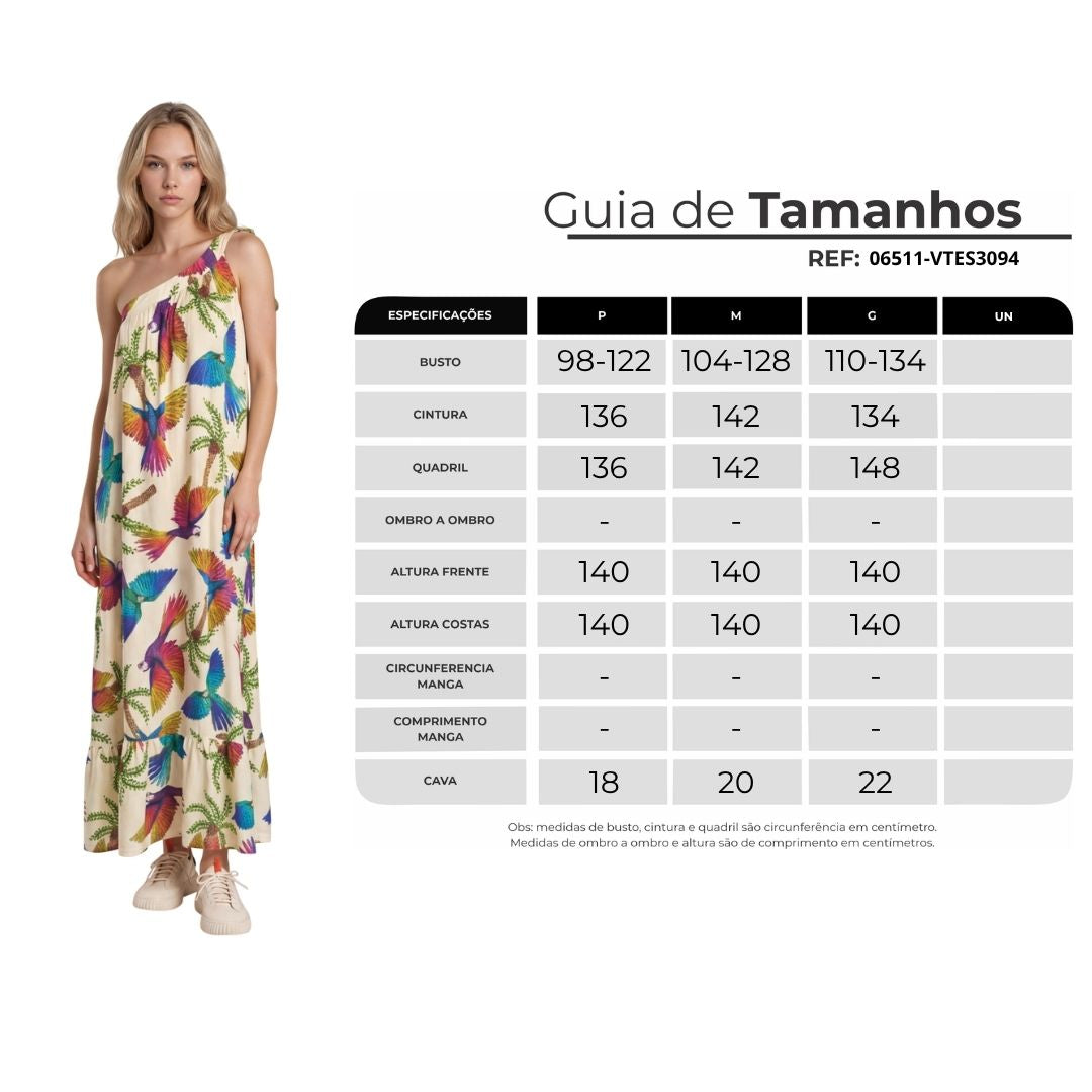 Vestido Longo De Um Ombro Só Bege Estampado Yacamim C4