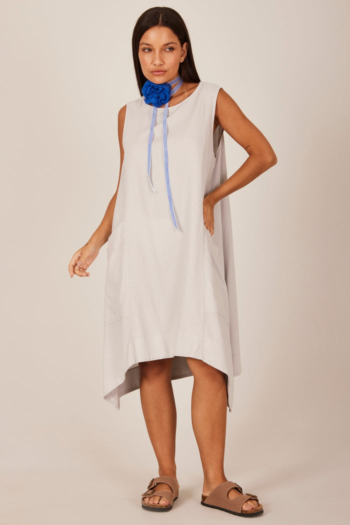 Light Gray Yacamim C28 Plain Linen Sleeveless Short Dress