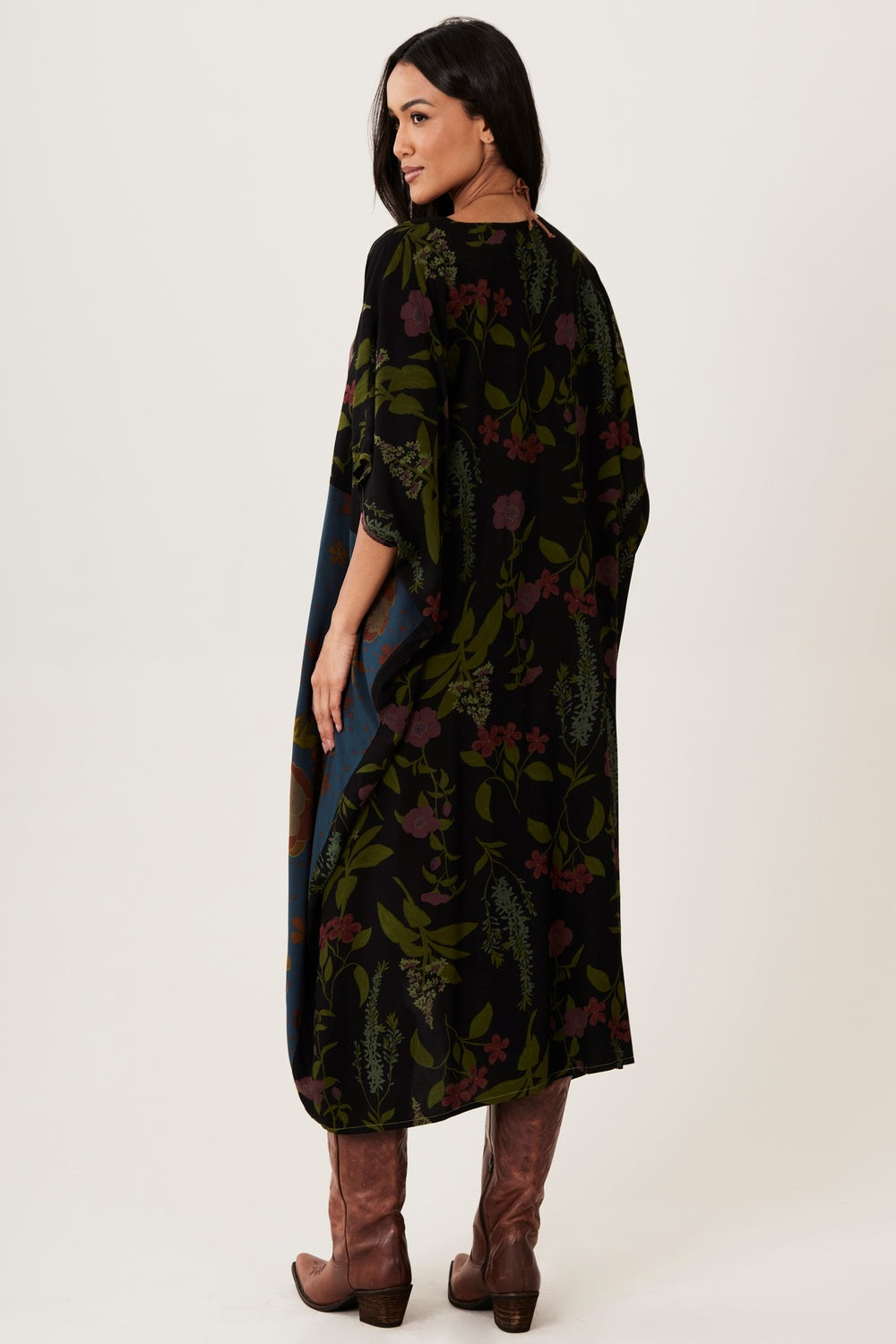 Yacamim Black and Green Patchwork Midi Kaftan I5