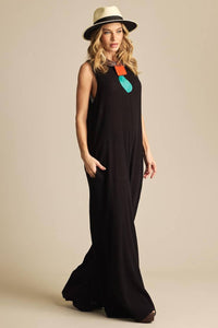 Yacamim Black Sleeveless Wide-Leg Jumpsuit
