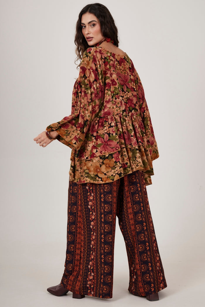 Yacamim Brown Printed Sarouel Palazzo Pants I2