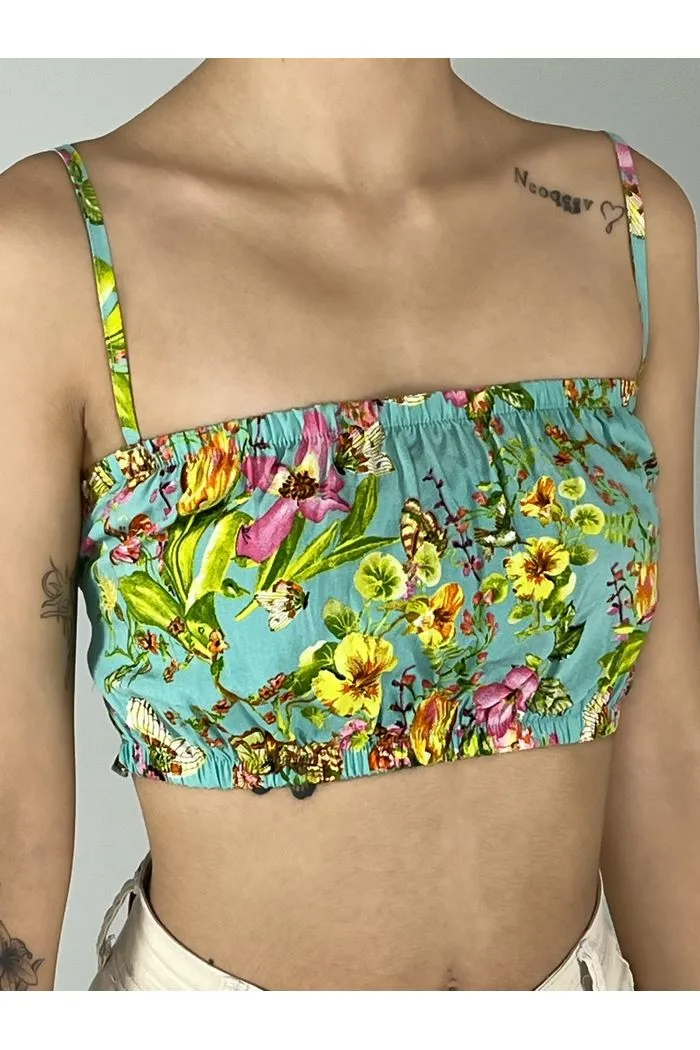 Light Green Printed Strap Cropped Top Yacamim F8