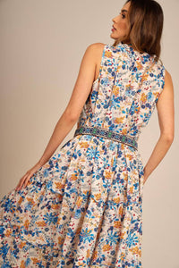 Yacamim Off-White Broderie Midi Dress with Print