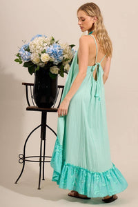 Yacamim C29 Mint Green Broderie Ruffled Mullet Dress with Straps