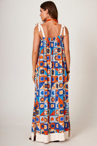 Yacamim C17 Geometric Print Long Dress With Tie Straps