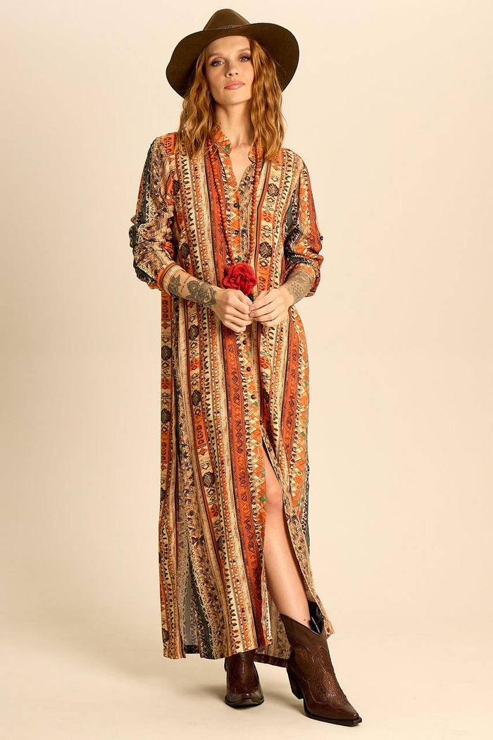 Yacamim Striped Print Long Shirt with Side Slits