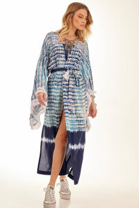 Yacamim Blue Digital Print Tie-Dye Long Kimono
