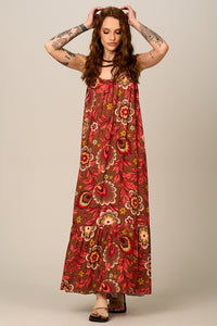 Yacamim E13 Printed Brown Long Dress with Adjustable Straps