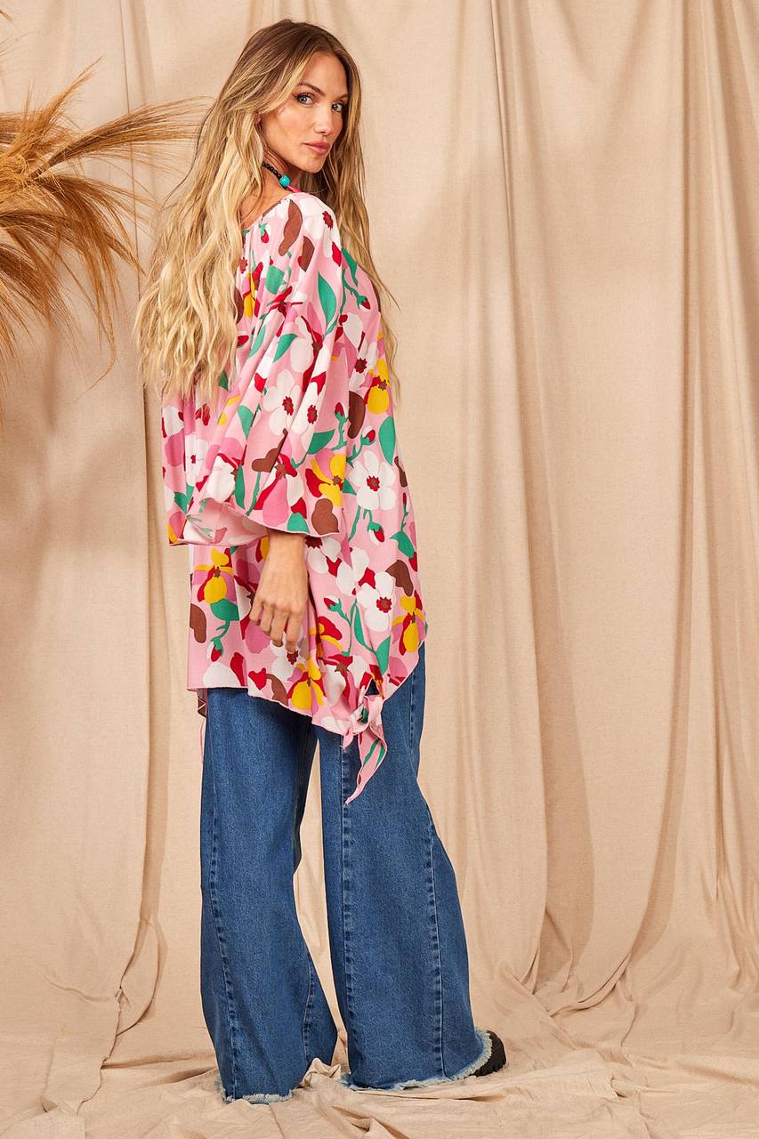 Yacamim Pink Printed Long Tunic with Peaks