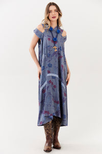 Yacamim D8 Midi Dress with Cut-Out Shoulders and Hood
