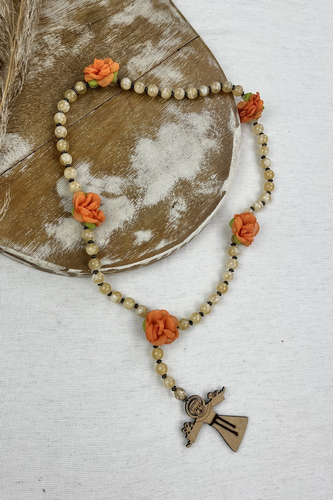 Yacamim Orange Saint Francis of Assisi Rosary Necklace #47