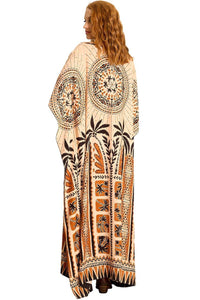 Yacamim J5 Wide Beige Printed Kaftan