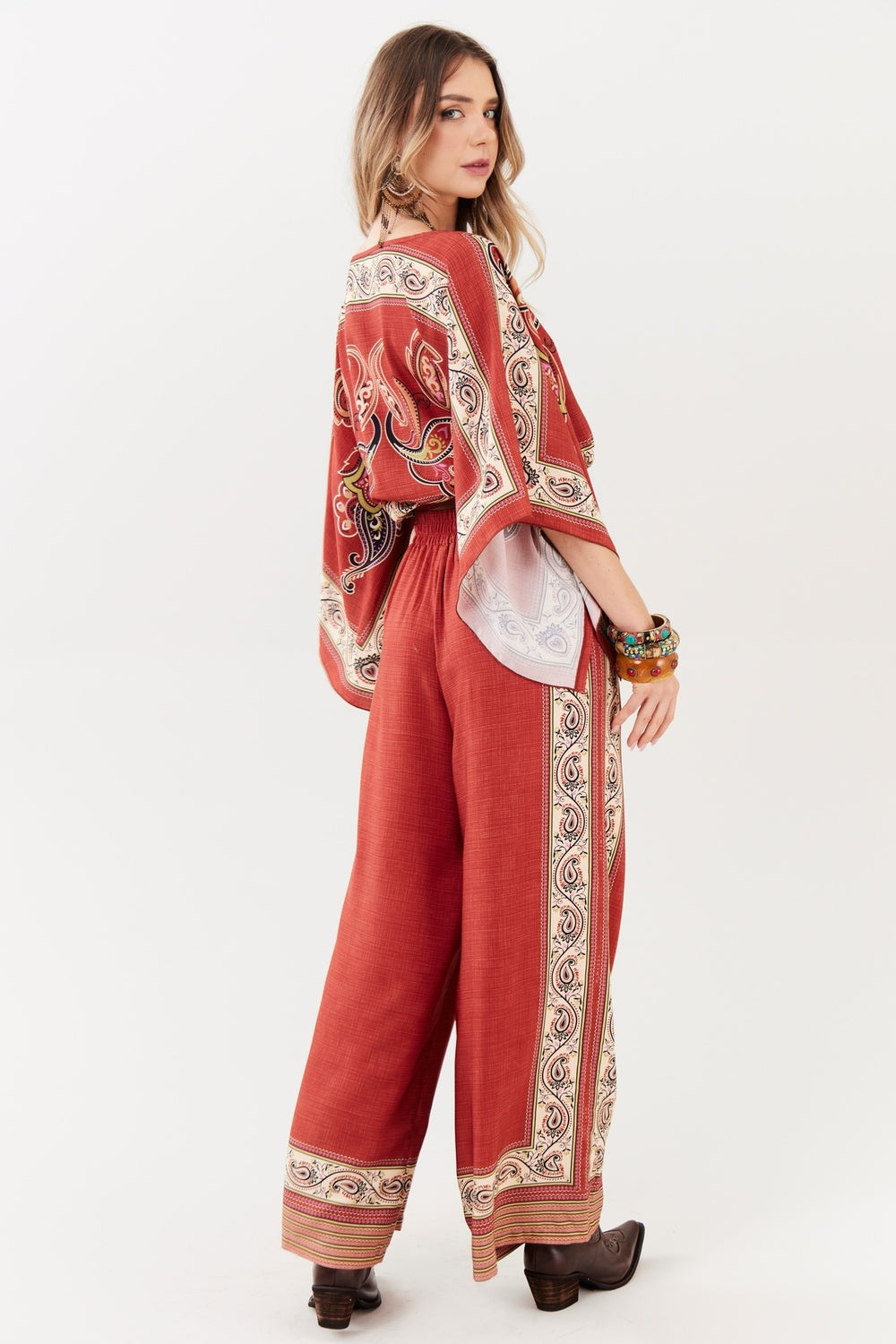 Terracotta Palazzo Pants Paisley Print Yacamim A20