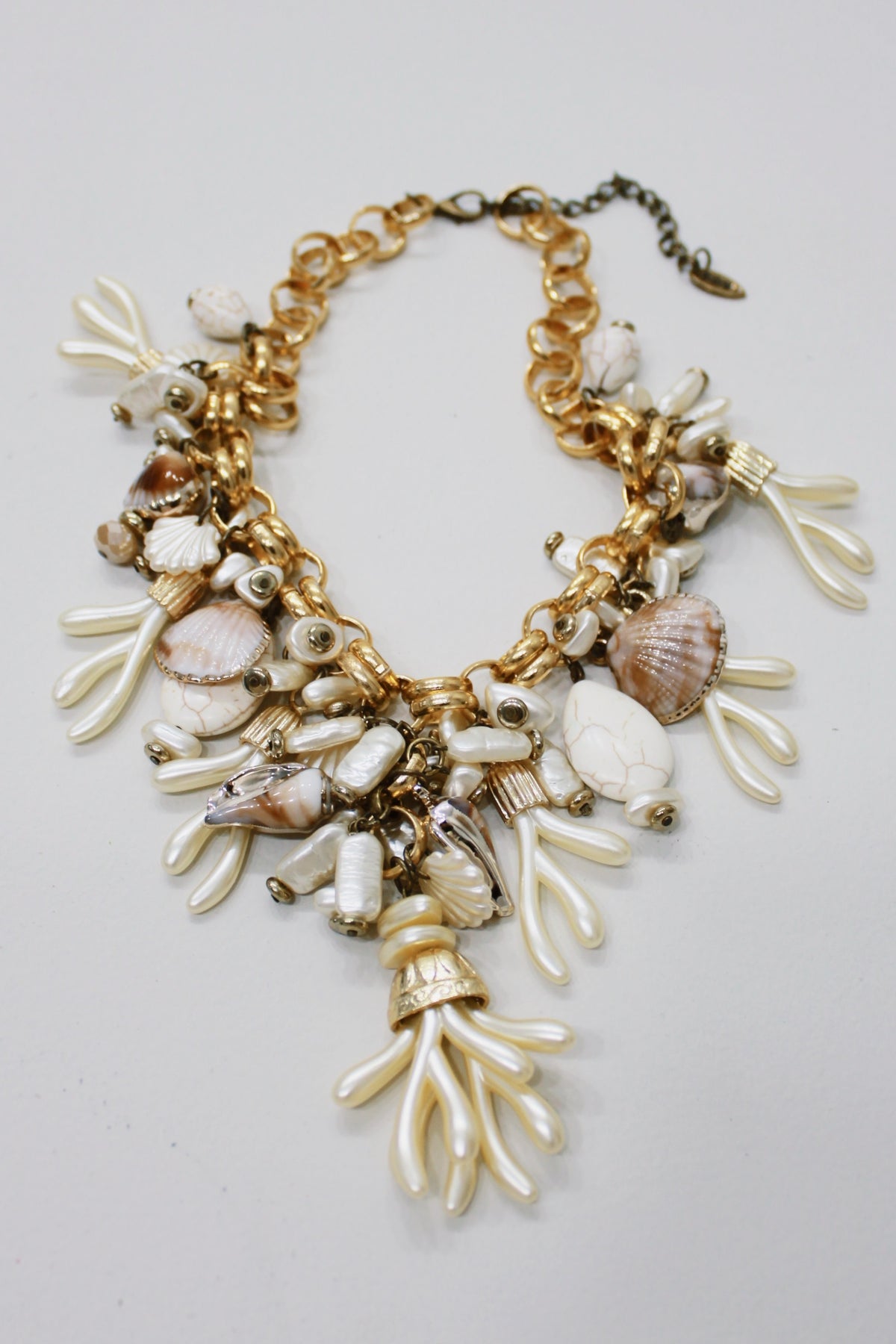 Handmade Necklace with Mix of Pearl-Colored Charms Yacamim #728