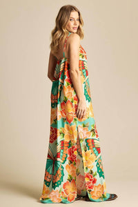 Yacamim Butterfly Print Long Dress with Adjustable Straps E12